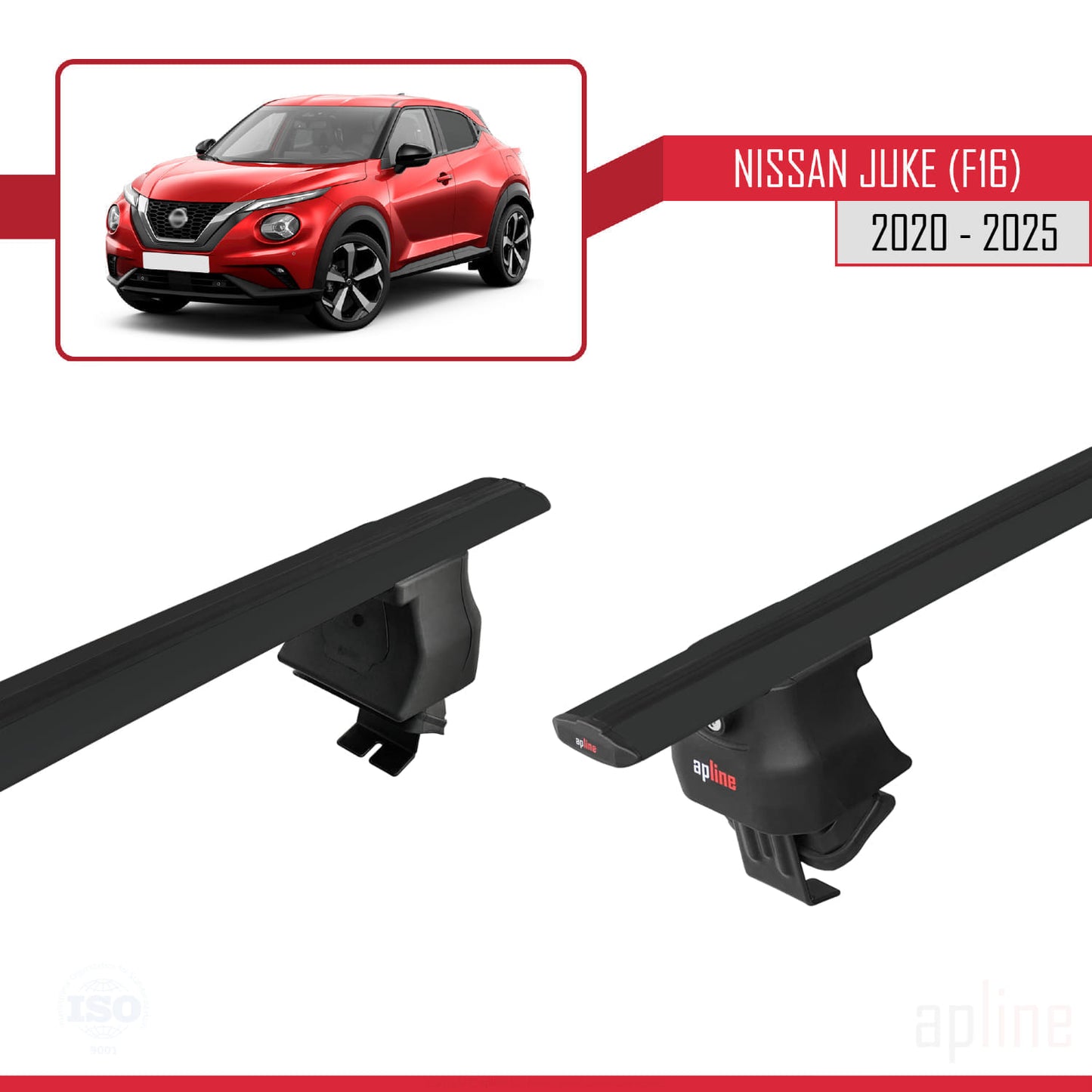 Compatible con Nissan Juke 2 (F16) 2020-2025 ACE-4 Barras de Techo Auto Portaequipajes Barras Transversales Negro Aluminio 2 Barras