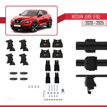 Compatible con Nissan Juke 2 (F16) 2020-2025 ACE-4 Barras de Techo Auto Portaequipajes Barras Transversales Negro Aluminio 2 Barras