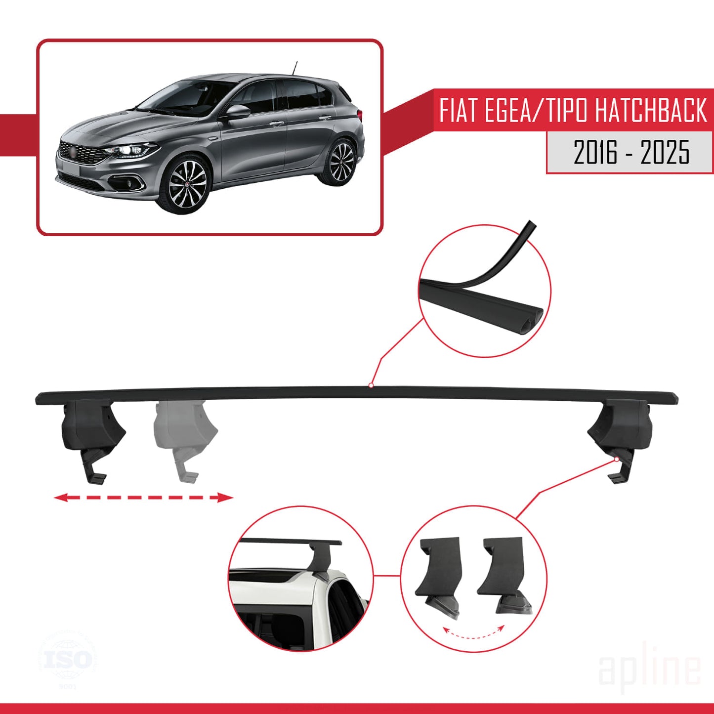 Compatibile con Fiat Egea HB 2016-2025 ACE-4 Barre Portatutto Railing Portapacchi Auto Alluminio Nero 2 Barre
