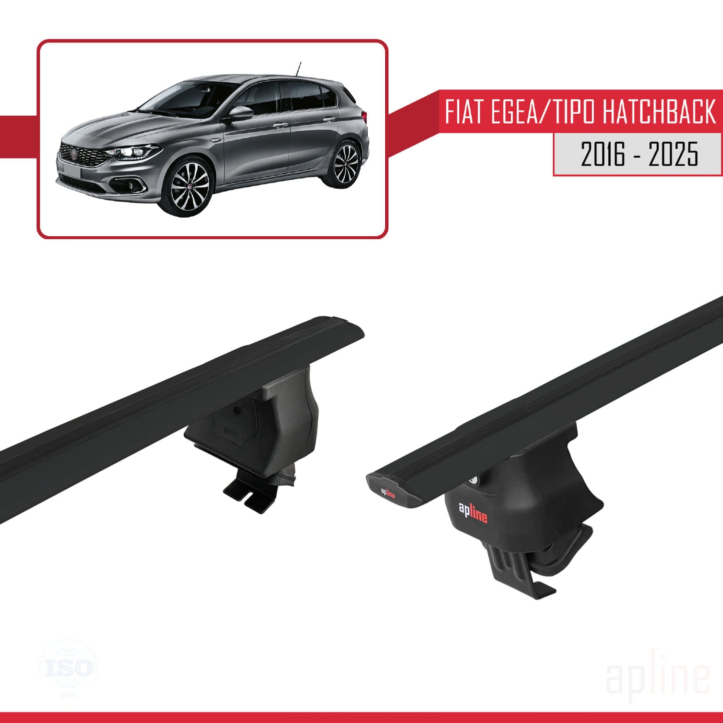 Compatibile con Fiat Egea HB 2016-2025 ACE-4 Barre Portatutto Railing Portapacchi Auto Alluminio Nero 2 Barre