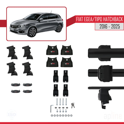 Compatibile con Fiat Egea HB 2016-2025 ACE-4 Barre Portatutto Railing Portapacchi Auto Alluminio Nero 2 Barre