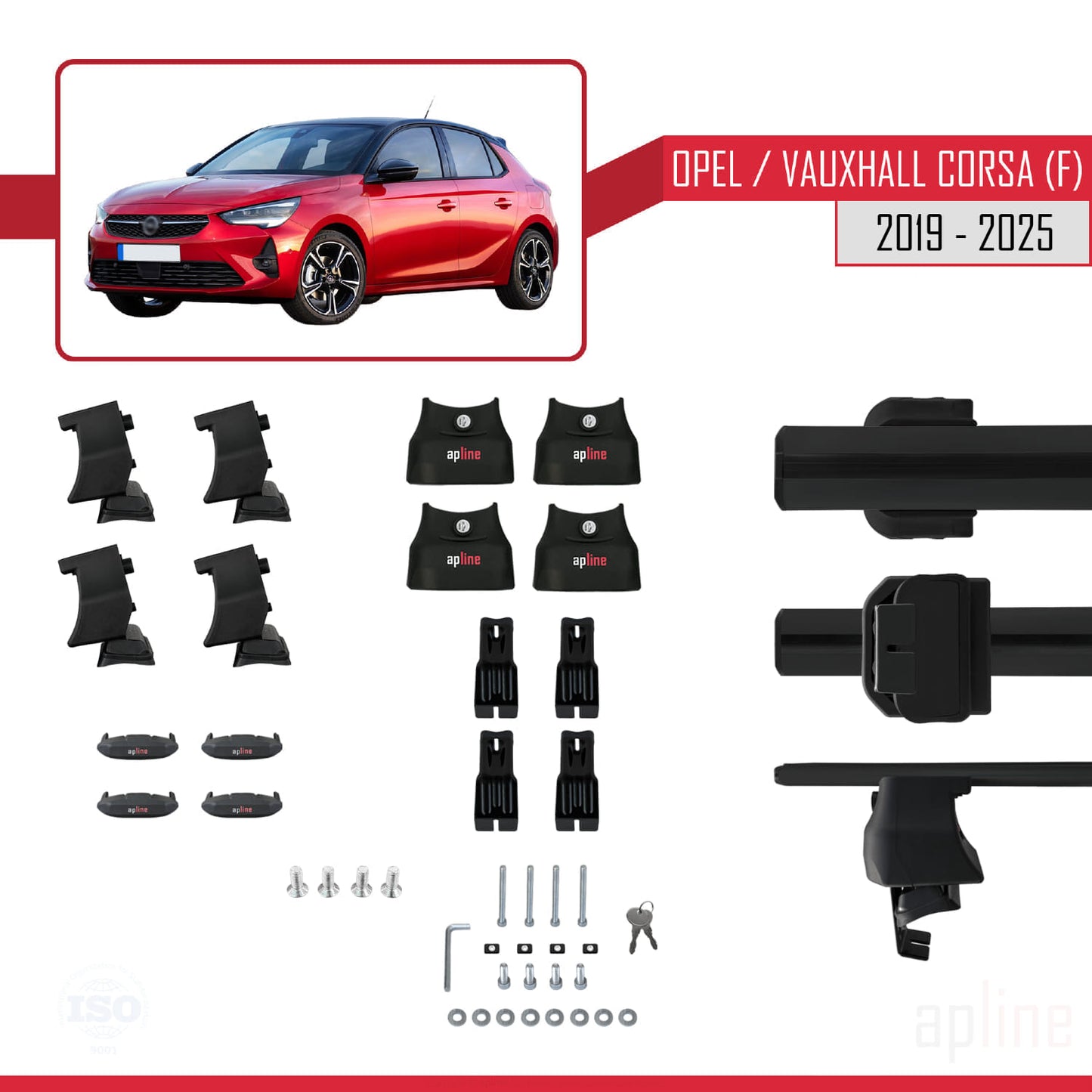 Compatible with Opel/Vauxhall Corsa F 2019-2025 ACE-4 Car Roof Rack Cross Bar Black Aluminium 2 Bars