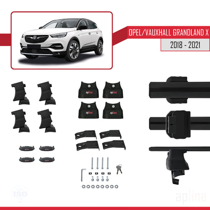 Compatible with Opel Grandland X 2018-2021 ACE-4 Car Roof Rack Cross Bar Black Aluminium 2 Bars