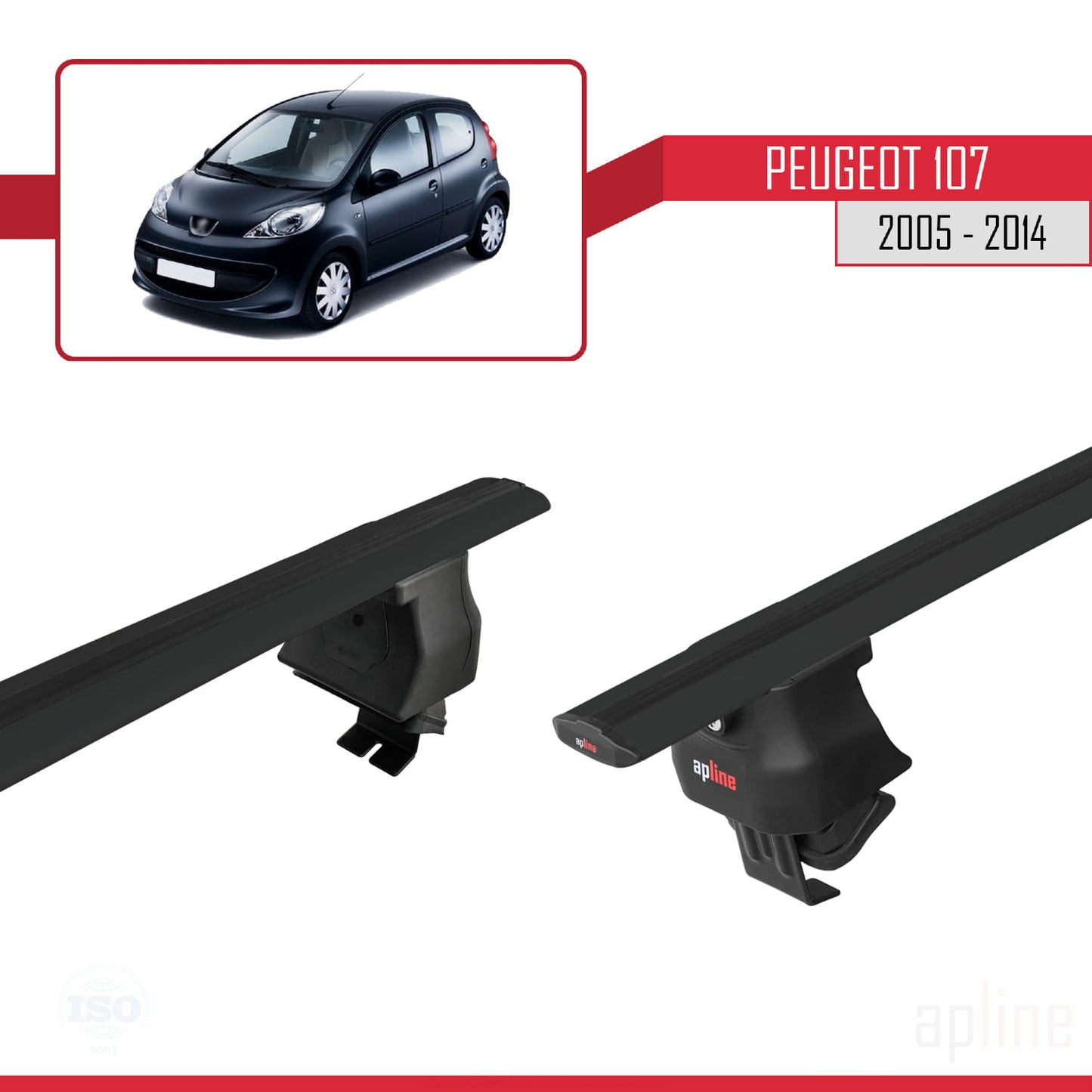 Compatible with Peugeot 107 2005-2014 ACE-4 Car Roof Rack Cross Bar Black Aluminium 2 Bars