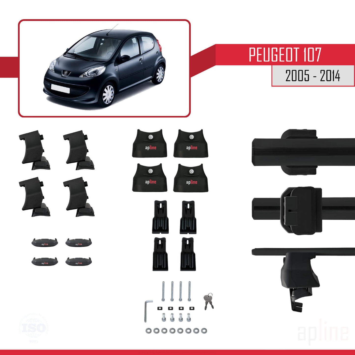 Compatible with Peugeot 107 2005-2014 ACE-4 Car Roof Rack Cross Bar Black Aluminium 2 Bars