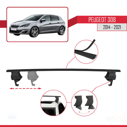 Compatible with Peugeot 308 II (T9) 2014-2021 ACE-4 Car Roof Rack Cross Bar Black Aluminium 2 Bars