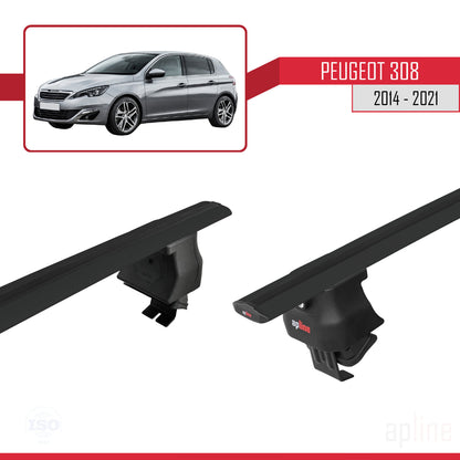 Compatible with Peugeot 308 II (T9) 2014-2021 ACE-4 Car Roof Rack Cross Bar Black Aluminium 2 Bars