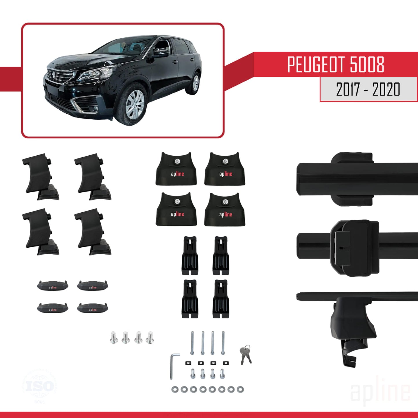 Compatible with Peugeot 5008 II (P87) Pre-Facelift 2017-2020 ACE-4 Car Roof Rack Cross Bar Black Aluminium 2 Bars