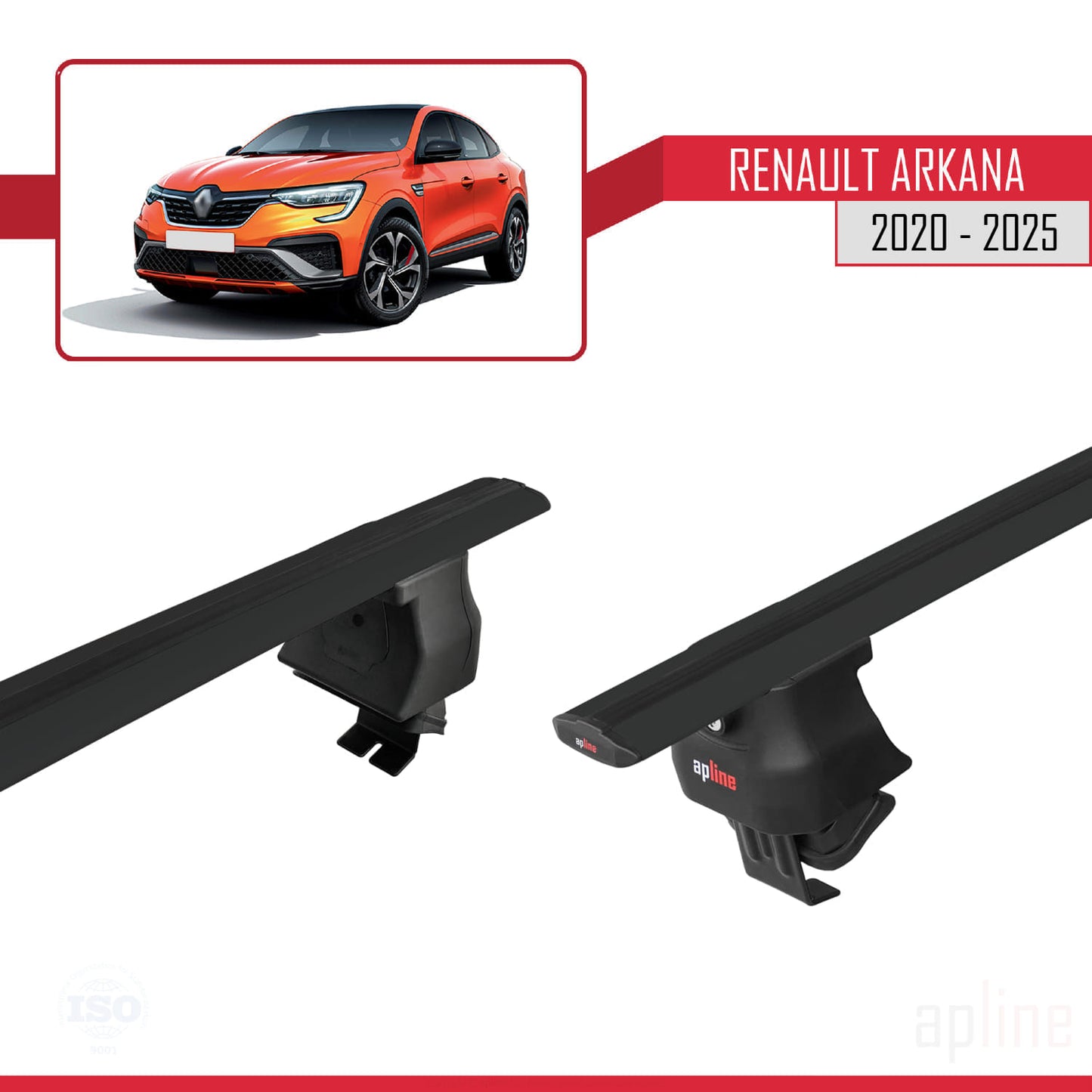 Compatible with Renault Arkana 2020-2025 ACE-4 Car Roof Rack Cross Bar Black Aluminium 2 Bars