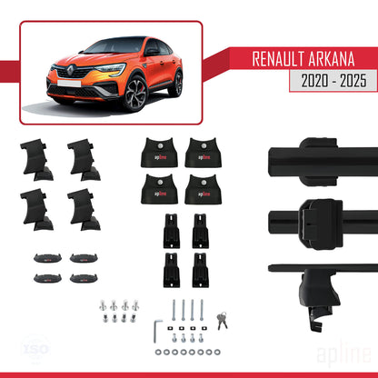 Compatible with Renault Arkana 2020-2025 ACE-4 Car Roof Rack Cross Bar Black Aluminium 2 Bars