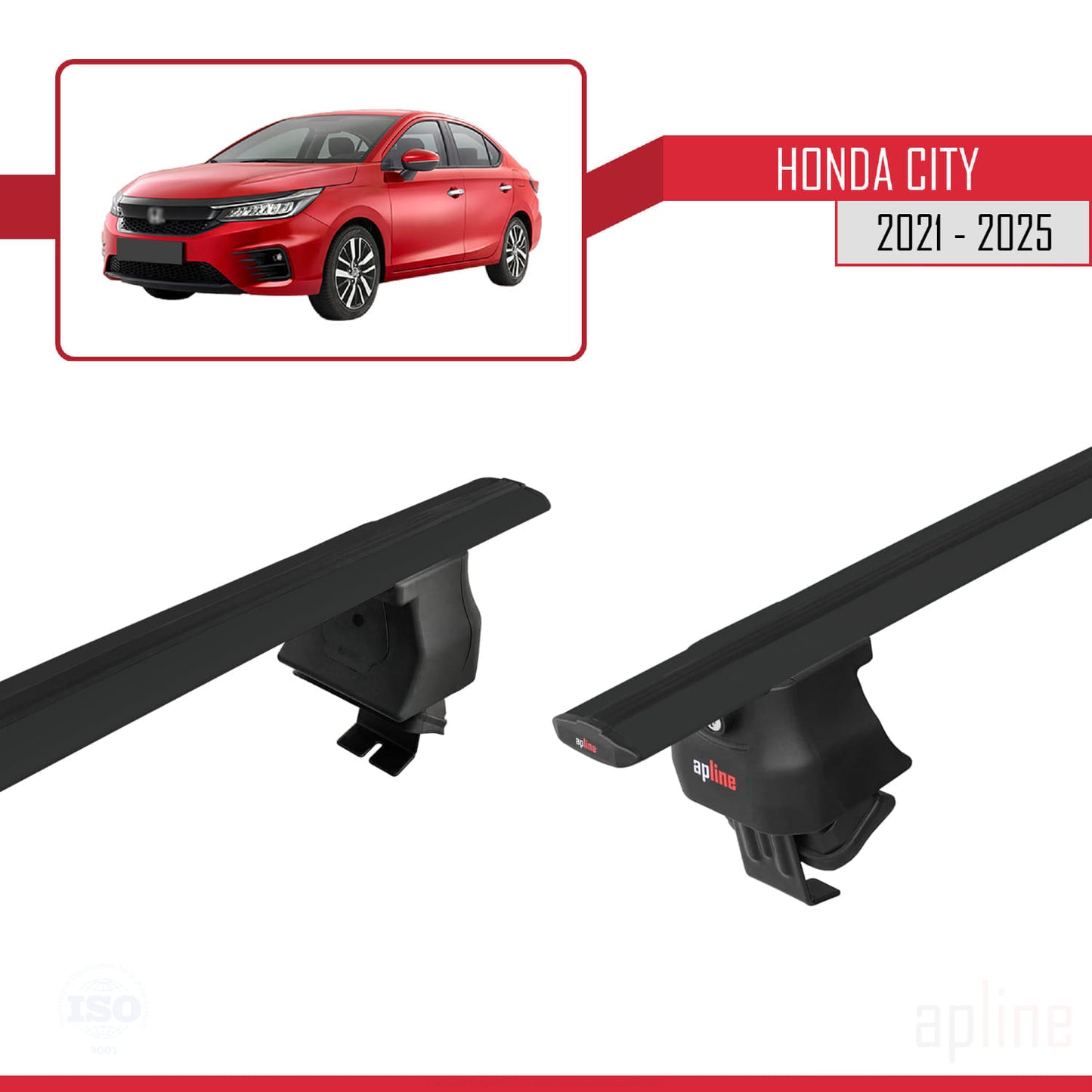 Compatible con Honda City 2021-2025 ACE-4 Barras de Techo Auto Portaequipajes Barras Transversales Negro Aluminio 2 Barras