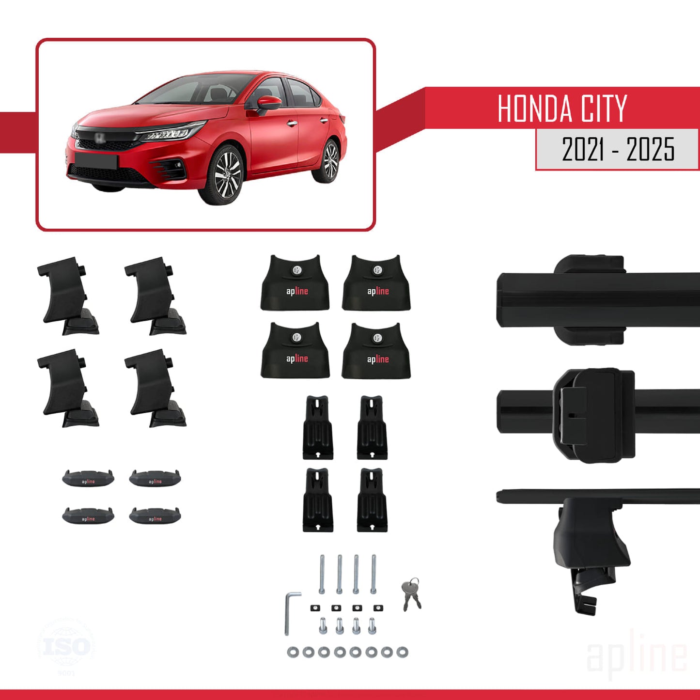 Compatible con Honda City 2021-2025 ACE-4 Barras de Techo Auto Portaequipajes Barras Transversales Negro Aluminio 2 Barras