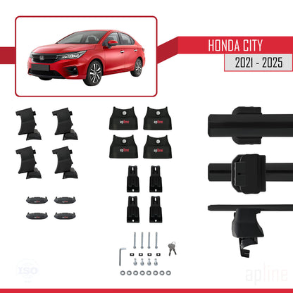 Compatible con Honda City 2021-2025 ACE-4 Barras de Techo Auto Portaequipajes Barras Transversales Negro Aluminio 2 Barras