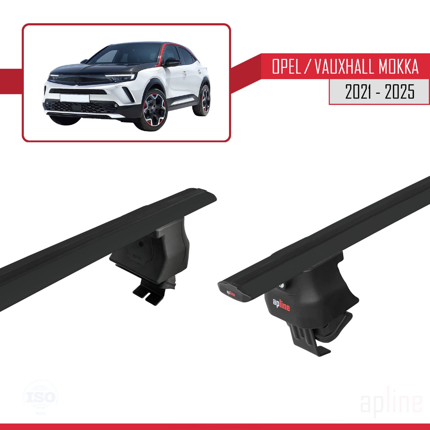 Compatible with Opel/Vauxhall Mokka B 2021-2025 ACE-4 Car Roof Rack Cross Bar Black Aluminium 2 Bars