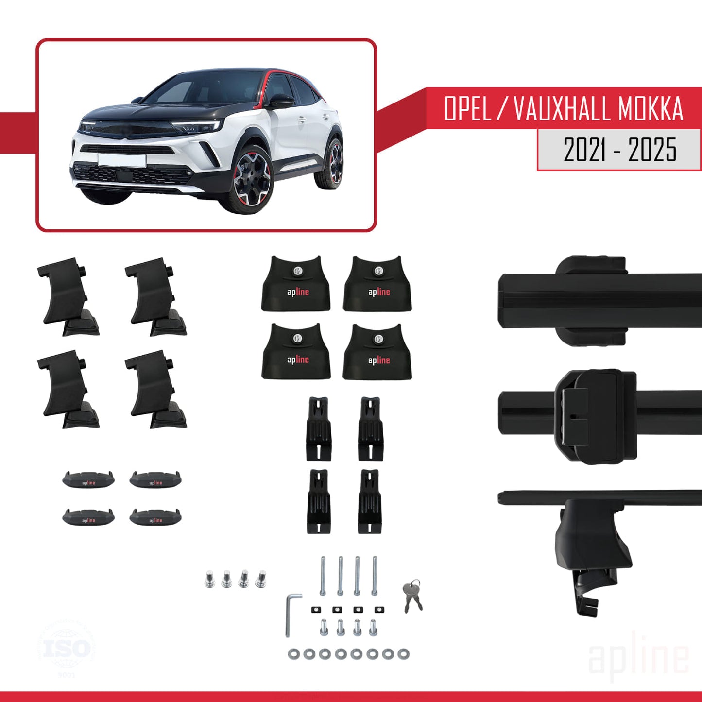 Compatible with Opel/Vauxhall Mokka B 2021-2025 ACE-4 Car Roof Rack Cross Bar Black Aluminium 2 Bars