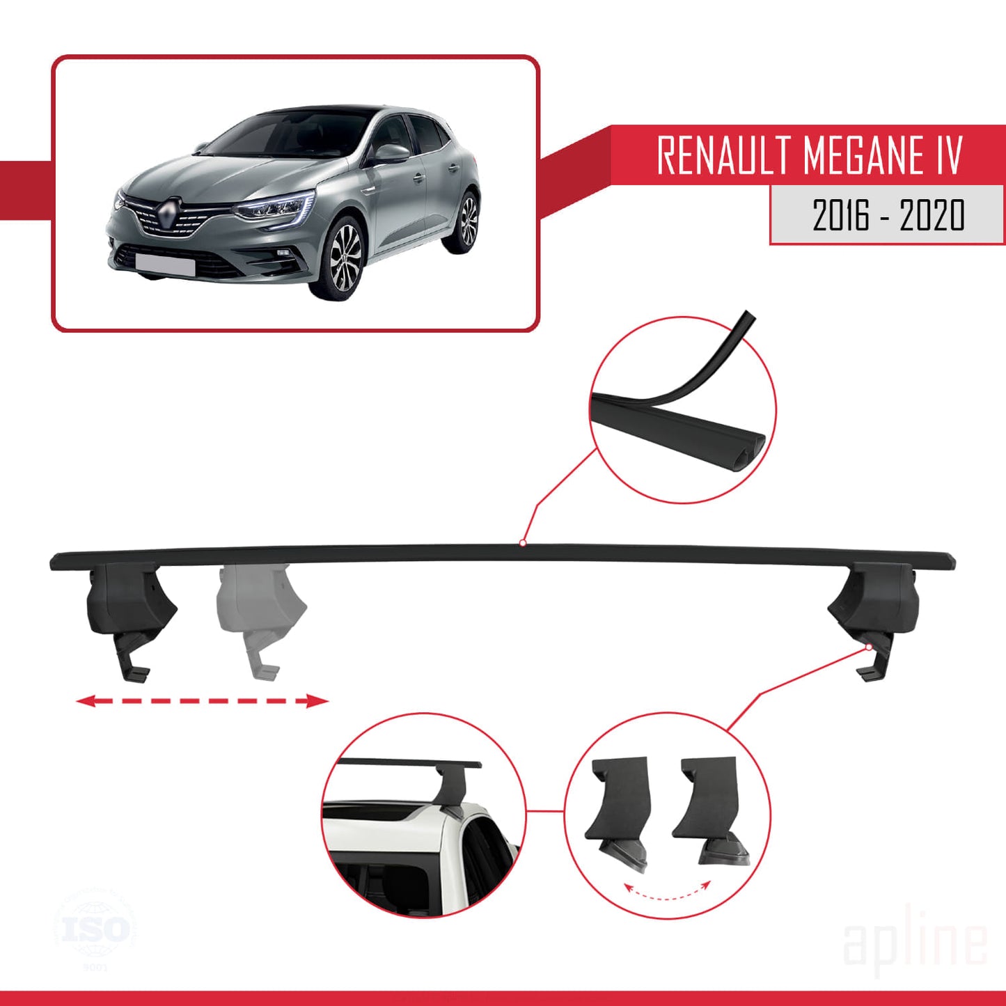 Compatible con Renault Megane 4 (BFB) Pre-Facelift 2016-2020 ACE-4 Barras de Techo Auto Portaequipajes Barras Transversales Negro Aluminio 2 Barras