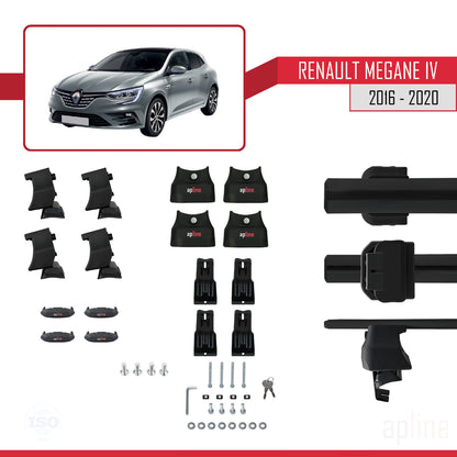 Compatible con Renault Megane 4 (BFB) Pre-Facelift 2016-2020 ACE-4 Barras de Techo Auto Portaequipajes Barras Transversales Negro Aluminio 2 Barras