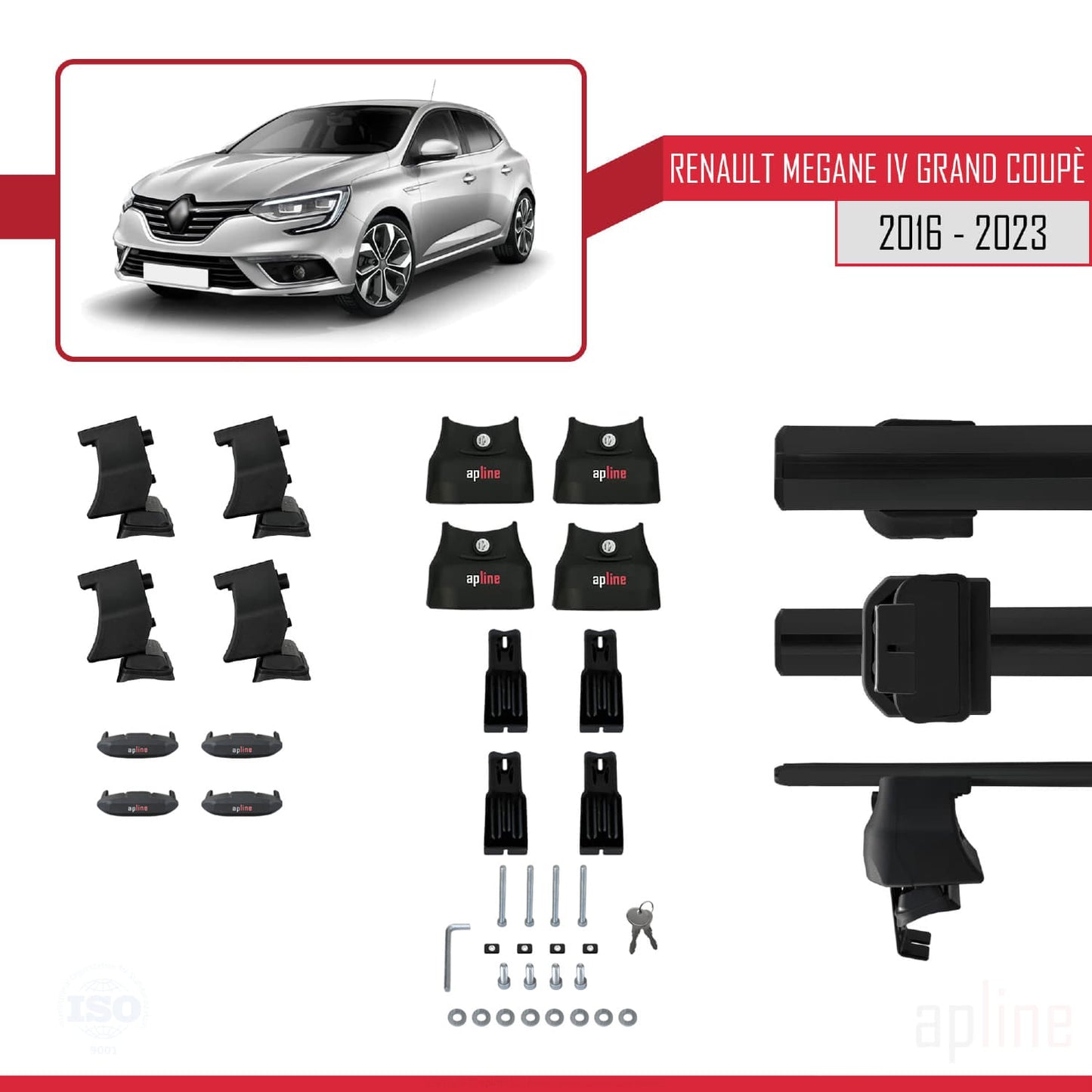Compatible con Renault Megane 4 (BFB) Grand Coupé 2016-2023 ACE-4 Barras de Techo Auto Portaequipajes Barras Transversales Negro Aluminio 2 Barras