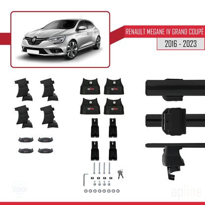 Compatible con Renault Megane 4 (BFB) Grand Coupé 2016-2023 ACE-4 Barras de Techo Auto Portaequipajes Barras Transversales Negro Aluminio 2 Barras