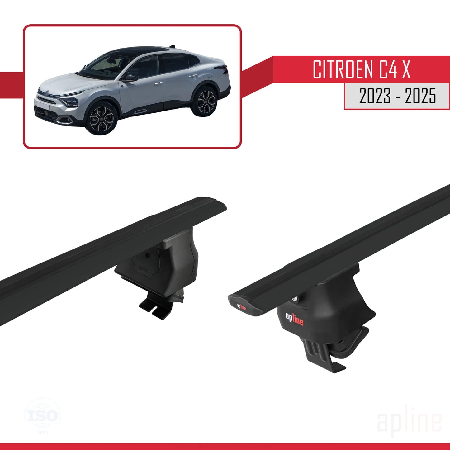 Compatibile con Citroen C4X 2023-2025 ACE-4 Barre portatutto per auto Portapacchi in alluminio nero 2 barre