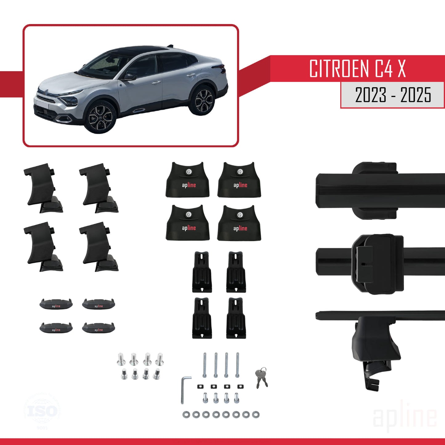 Compatibile con Citroen C4X 2023-2025 ACE-4 Barre portatutto per auto Portapacchi in alluminio nero 2 barre