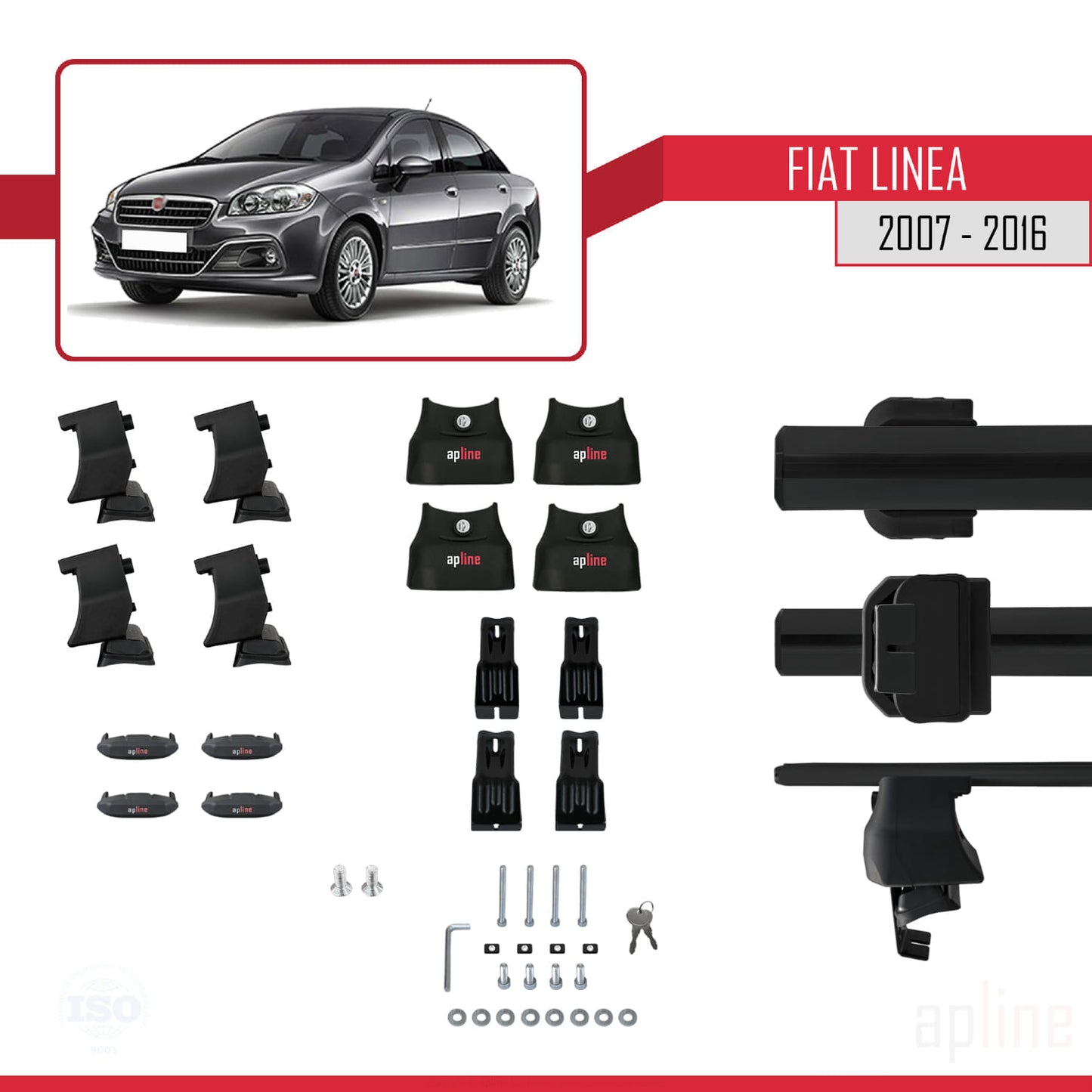 Compatibile con Fiat Linea (323) 2007-2016 ACE-4 Barre portatutto per auto Portapacchi Alluminio nero 2 barre