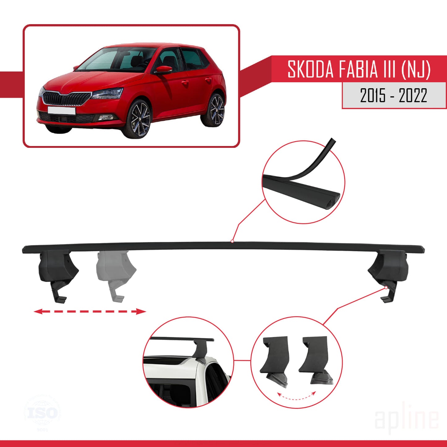 Compatible con Skoda Fabia 3 (NJ) 2015-2022 ACE-4 Barras de Techo Auto Portaequipajes Barras Transversales Negro Aluminio 2 Barras