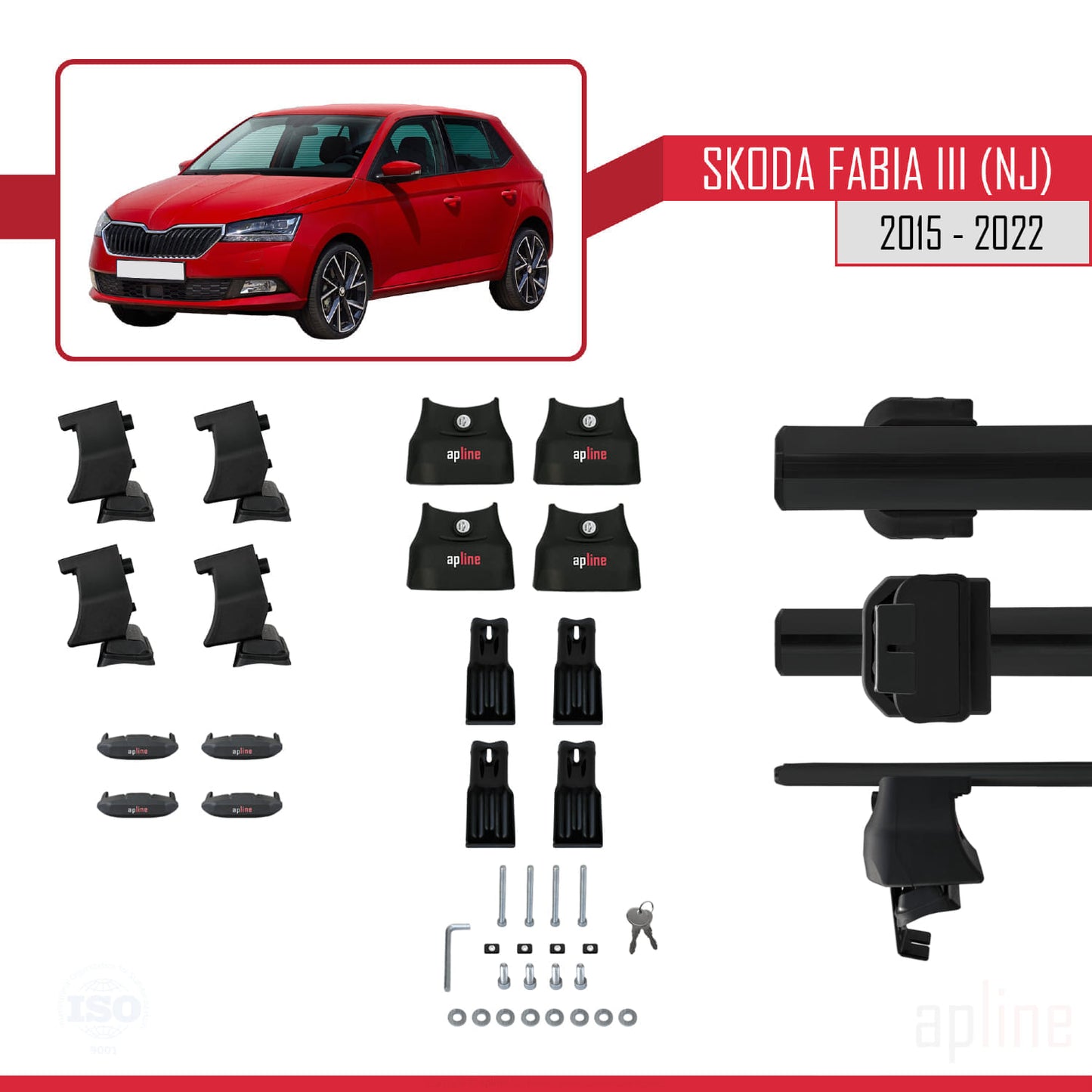 Compatible con Skoda Fabia 3 (NJ) 2015-2022 ACE-4 Barras de Techo Auto Portaequipajes Barras Transversales Negro Aluminio 2 Barras