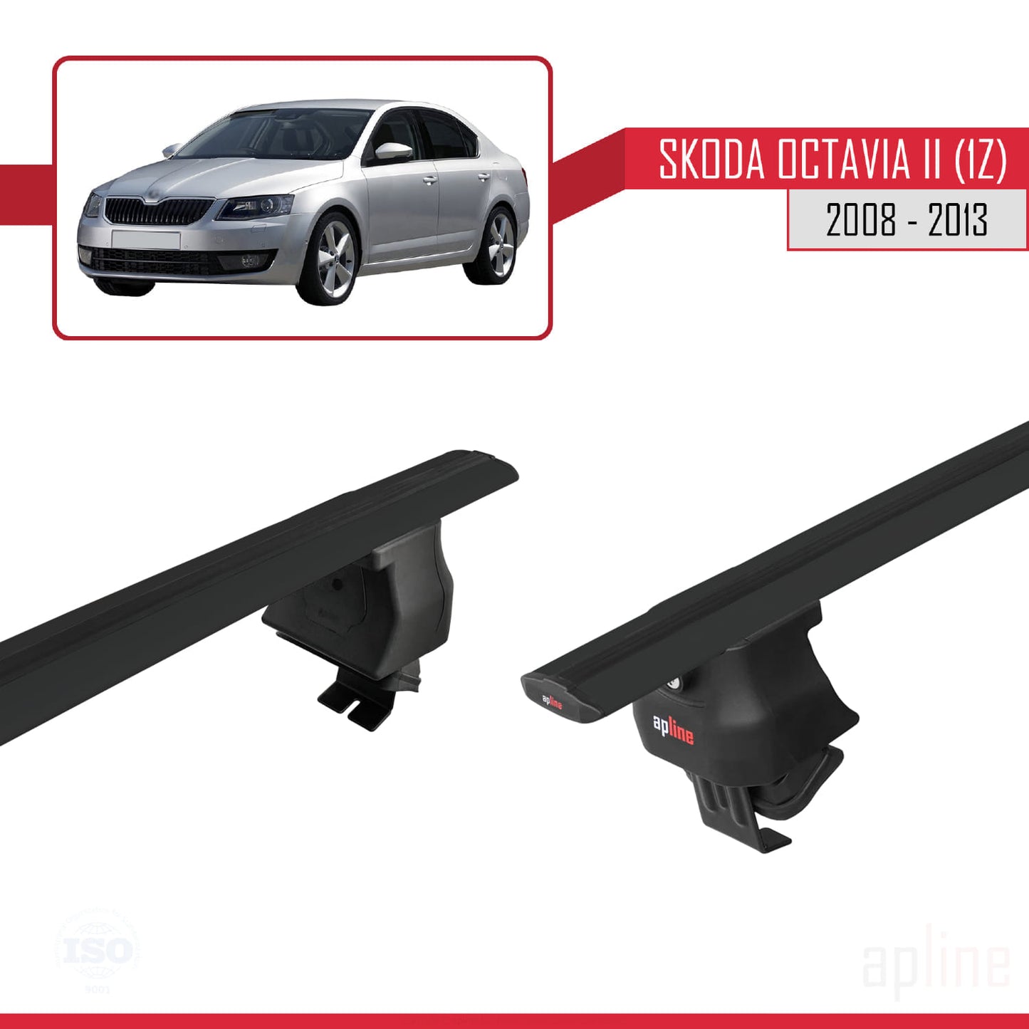 Compatible con Skoda Octavia 2 (1Z) Post-Facelift 2008-2013 ACE-4 Barras de Techo Auto Portaequipajes Barras Transversales Negro Aluminio 2 Barras