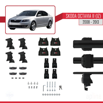 Compatible con Skoda Octavia 2 (1Z) Post-Facelift 2008-2013 ACE-4 Barras de Techo Auto Portaequipajes Barras Transversales Negro Aluminio 2 Barras
