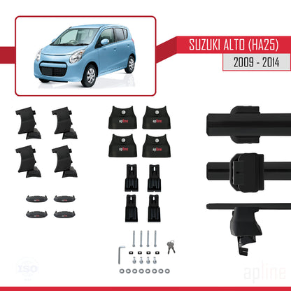 Compatible with Suzuki Alto (HA25) 2009-2014 ACE-4 Car Roof Rack Cross Bar Black Aluminium 2 Bars