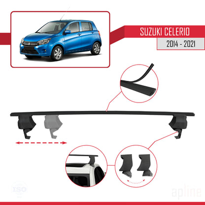 Compatible with Suzuki Celerio 2 (FE) 2014-2021 ACE-4 Car Roof Rack Cross Bar Black Aluminium 2 Bars