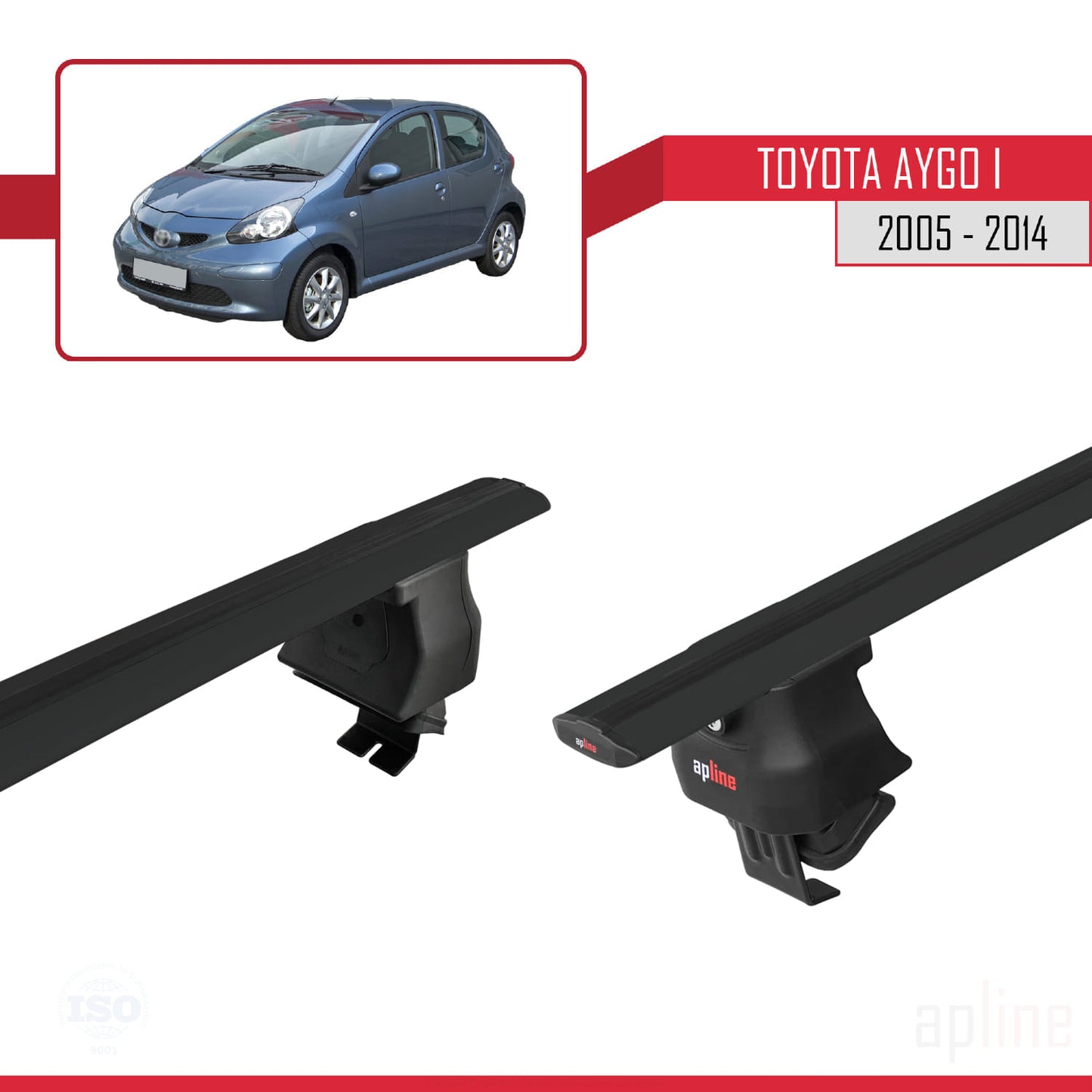 Compatible with Toyota Aygo 2005-2014 ACE-4 Car Roof Rack Cross Bar Black Aluminium 2 Bars