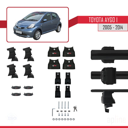 Compatible with Toyota Aygo 2005-2014 ACE-4 Car Roof Rack Cross Bar Black Aluminium 2 Bars