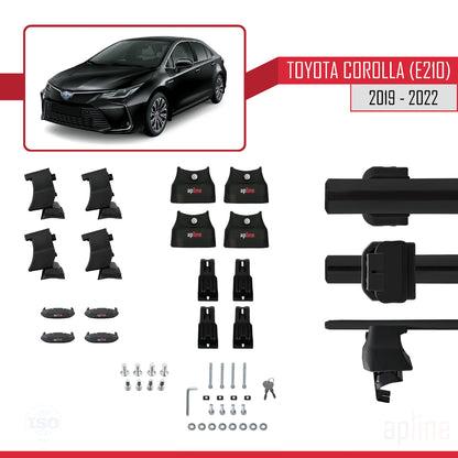Compatible avec Toyota Corolla 12 (E210) Berline 2019-2022 ACE-4 Barres de Toit Railing Porte-Bagages de Voiture Noir Aluminium 2 Barres