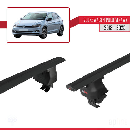 Compatible avec Volkswagen Polo 6 (AW) 2018-2025 ACE-4 Barres de Toit Railing Porte-Bagages de Voiture Noir Aluminium 2 Barres