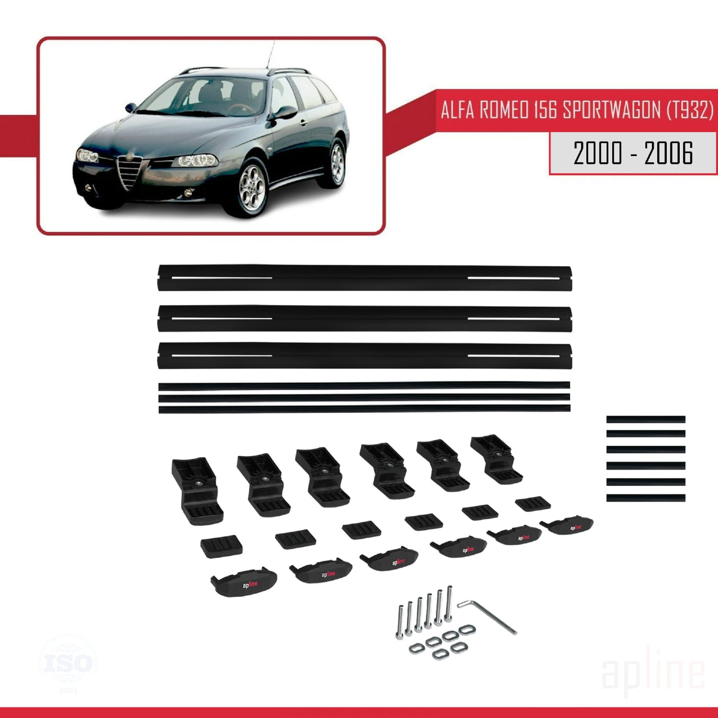 Kompatibel mit Alfa Romeo 156 (T932) Kombi 2000-2006 Basismodell Dachgepäckträger Gepäckträger Schwarz Aluminium 3-Stangen