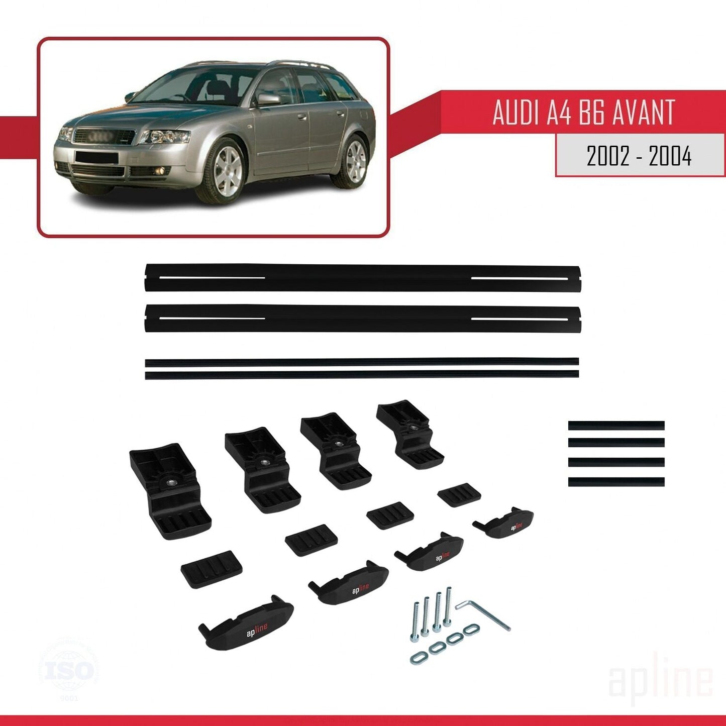 Kompatibel mit A4 (B6) Avant 2002-2004 Basismodell Dachgepäckträger, schwarzes Aluminium, 2 Stangen