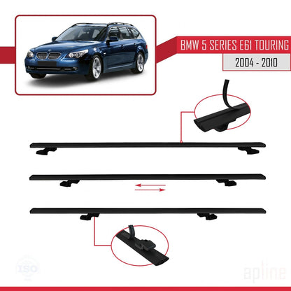 Compatible avec BMW Série 5 (E61) Touring 2004-2010 BASIC Model Barres de Toit Railing Porte-Bagages de Voiture Noir Aluminium 2 Barres