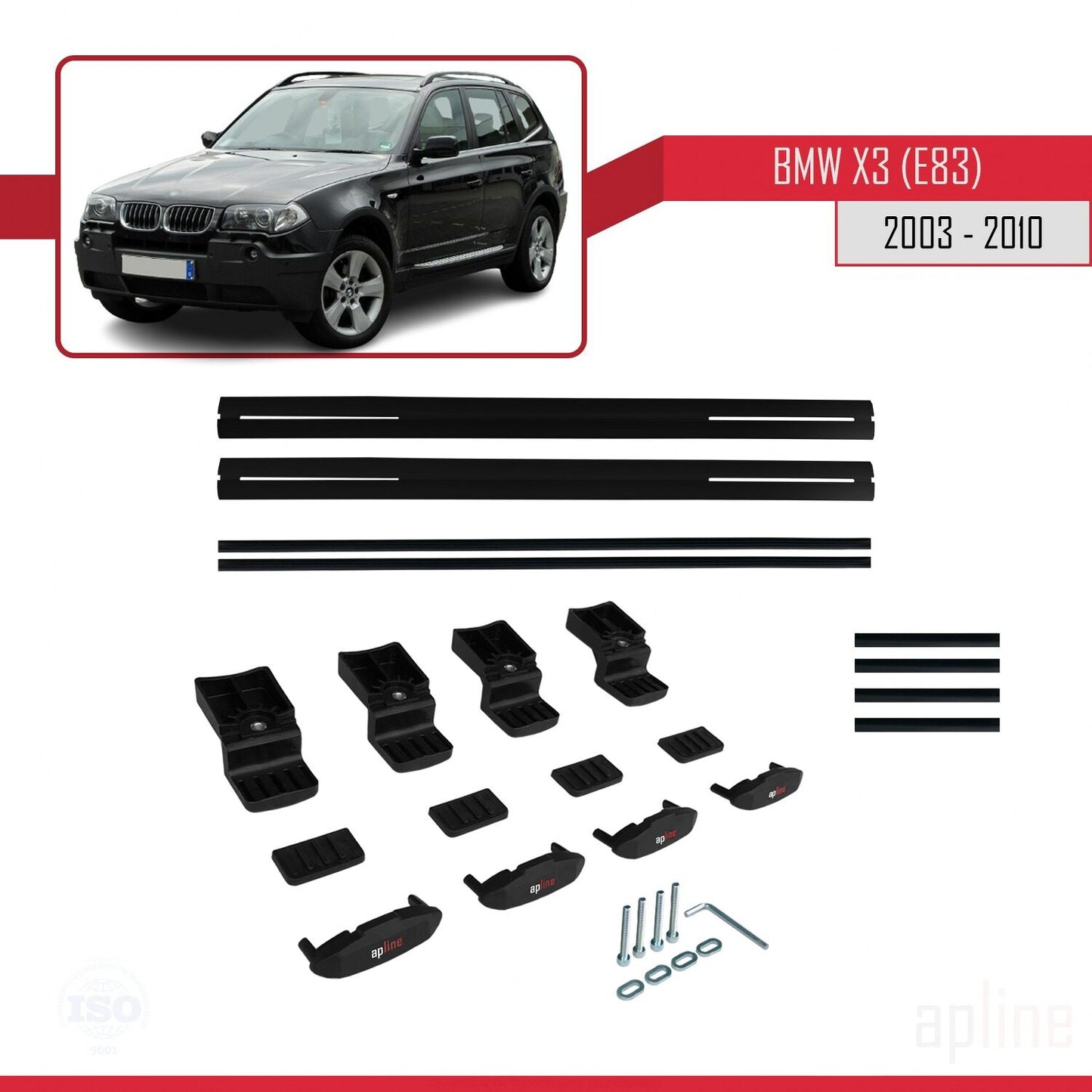 Compatible avec BMW X3 (E83) 2003-2010 BASIC Model Barres de Toit Railing Porte-Bagages de Voiture Noir Aluminium 2 Barres