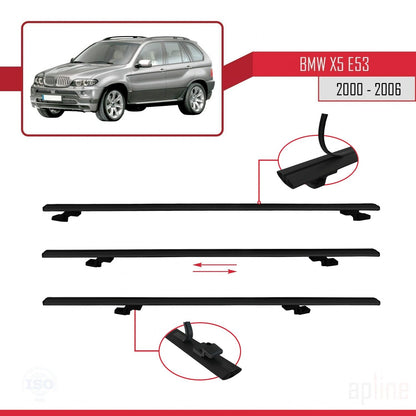 Compatible avec BMW X5 (E53) 2000-2006 BASIC Model Barres de Toit Railing Porte-Bagages de Voiture Noir Aluminium 3 Barres