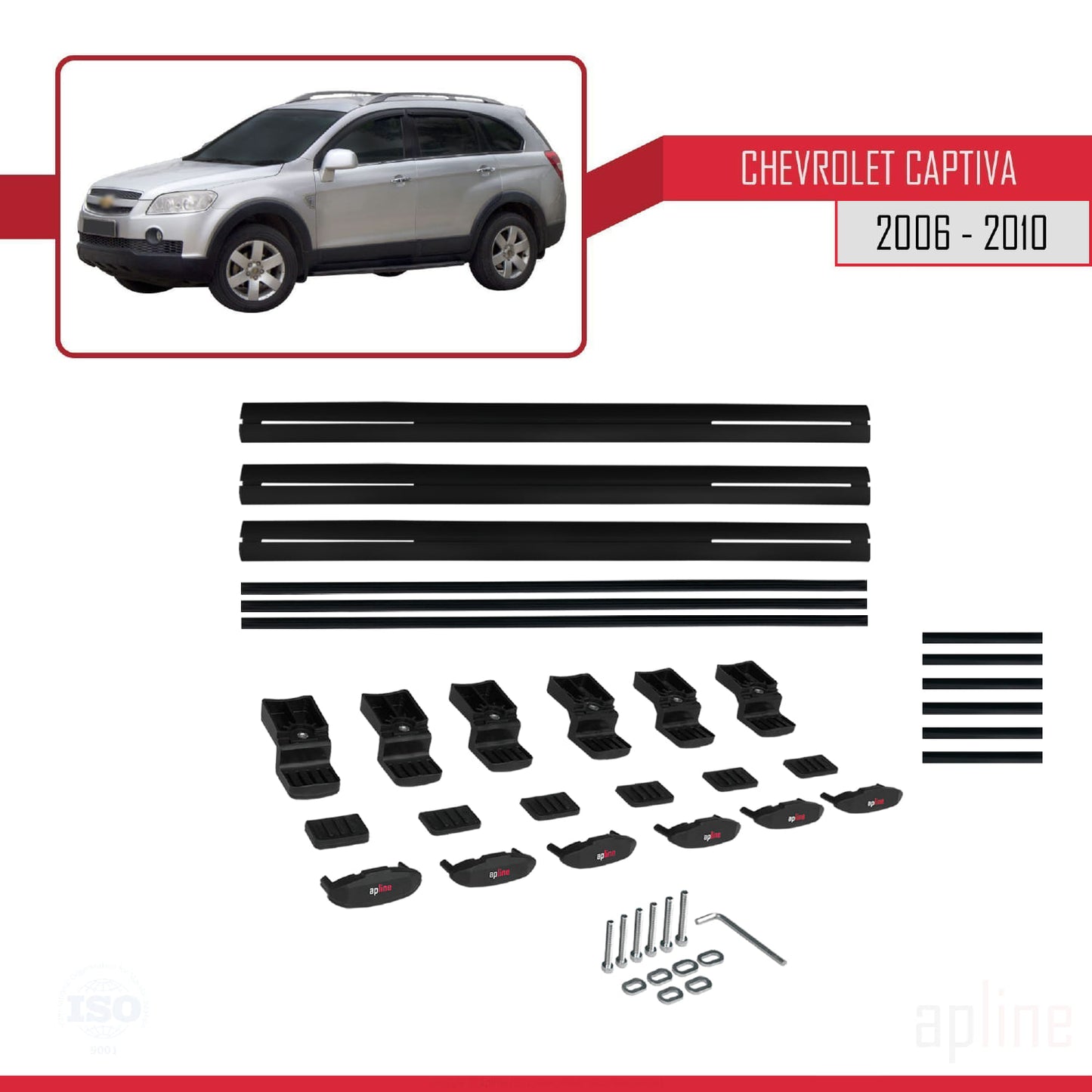 Compatible avec Chevrolet Captiva 2006-2010 BASIC Model Barres de Toit Railing Porte-Bagages de Voiture Noir Aluminium 3 Barres