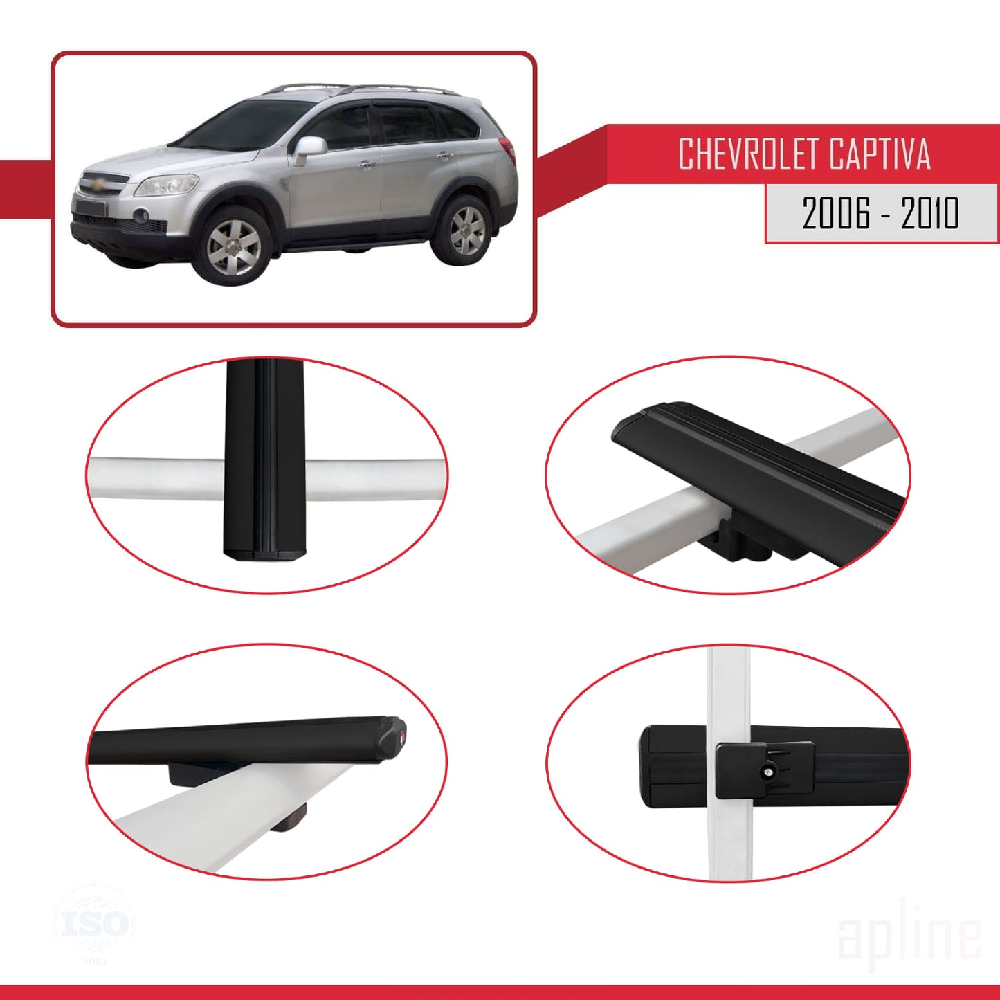 Compatible avec Chevrolet Captiva 2006-2010 BASIC Model Barres de Toit Railing Porte-Bagages de Voiture Noir Aluminium 2 Barres