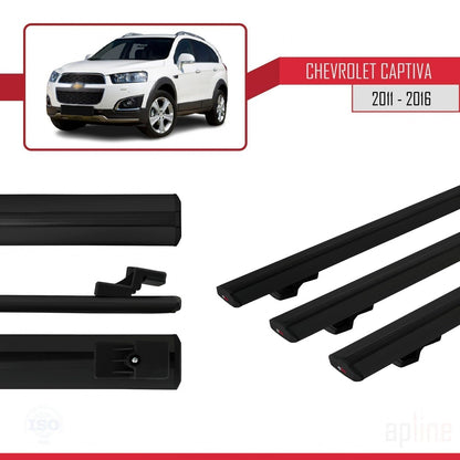 Compatible avec Chevrolet Captiva 2011-2015 BASIC Model Barres de Toit Railing Porte-Bagages de Voiture Noir Aluminium 3 Barres