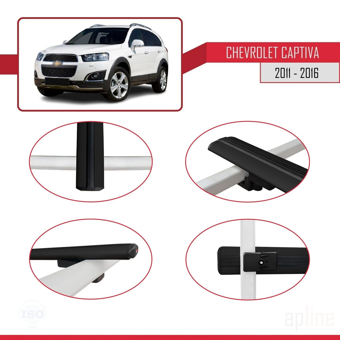 Compatible avec Chevrolet Captiva 2011-2015 BASIC Model Barres de Toit Railing Porte-Bagages de Voiture Noir Aluminium 3 Barres