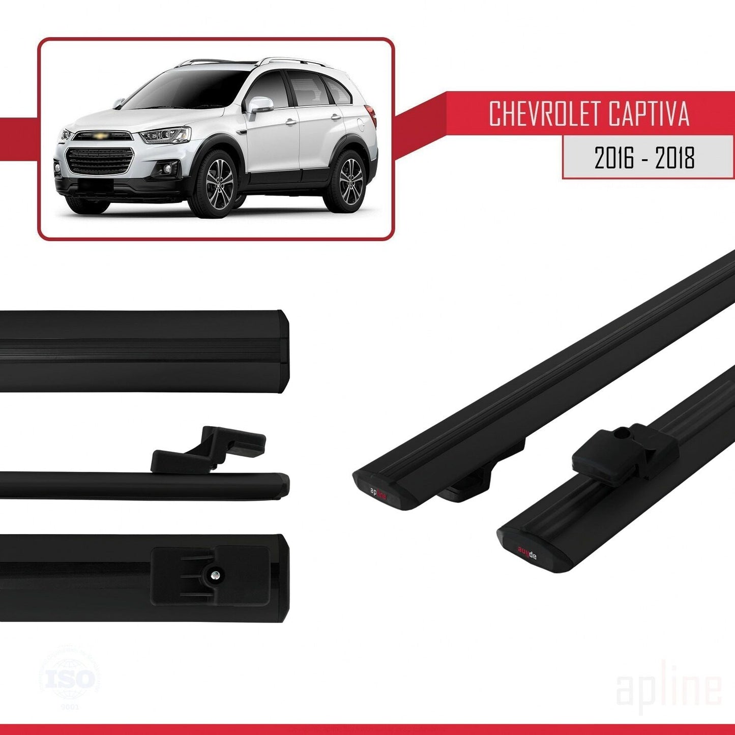 Compatible avec Chevrolet Captiva 2016-2018 BASIC Model Barres de Toit Railing Porte-Bagages de Voiture Noir Aluminium 2 Barres
