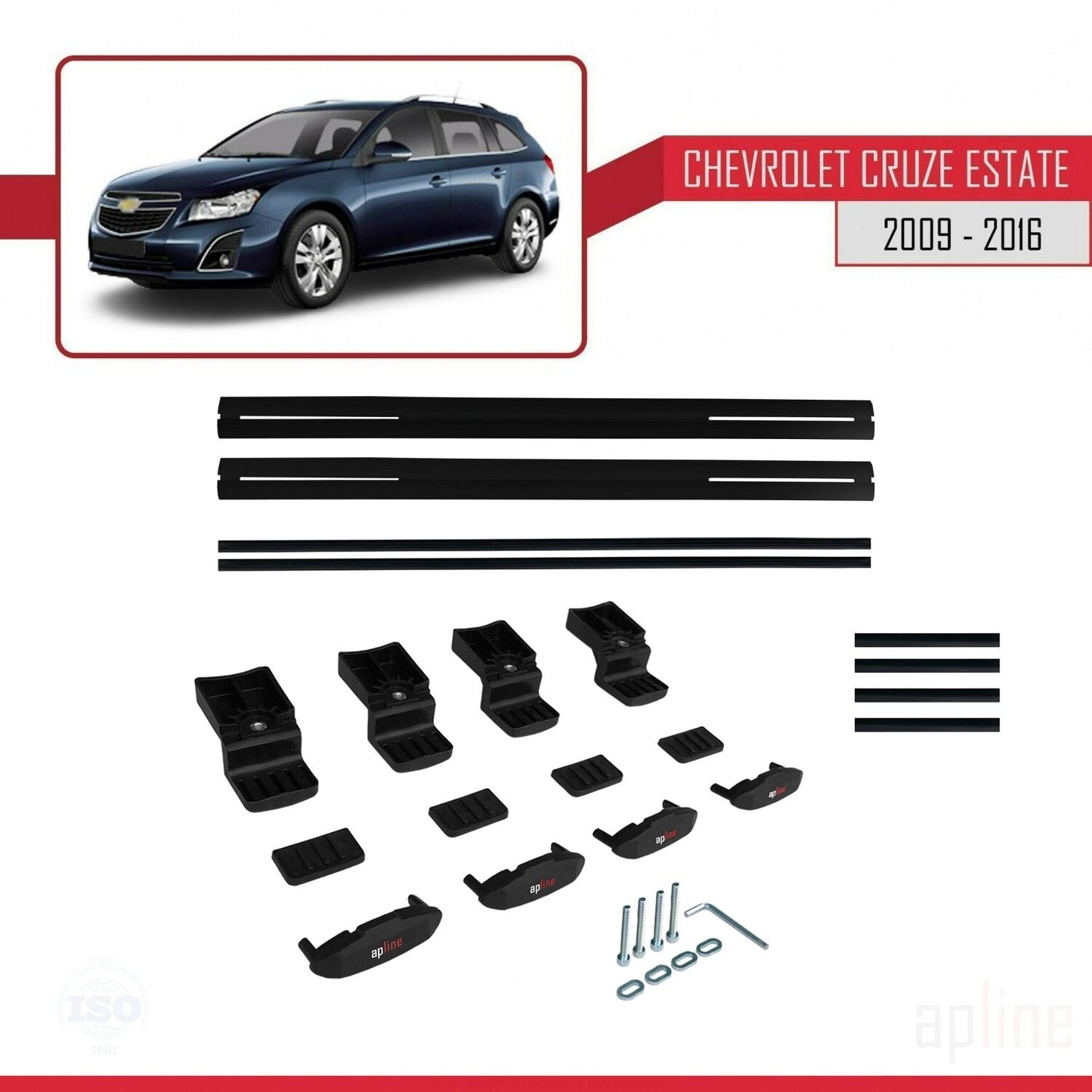 Compatible avec Chevrolet Cruze (J300) 2009-2016 BASIC Model Barres de Toit Railing Porte-Bagages de Voiture Noir Aluminium 2 Barres