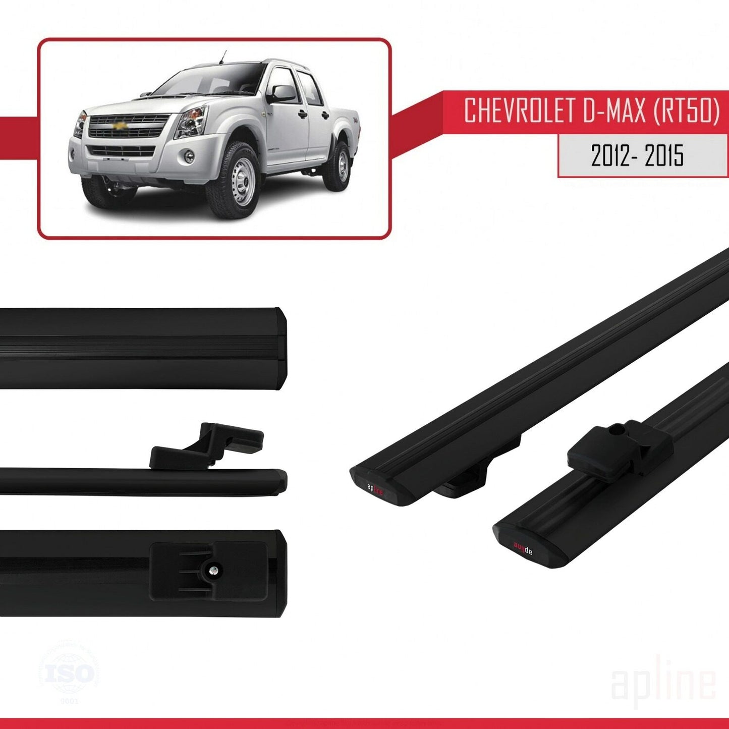 Compatible avec Chevrolet D-Max (RT50) 2012-2015 BASIC Model Barres de Toit Railing Porte-Bagages de Voiture Noir Aluminium 2 Barres