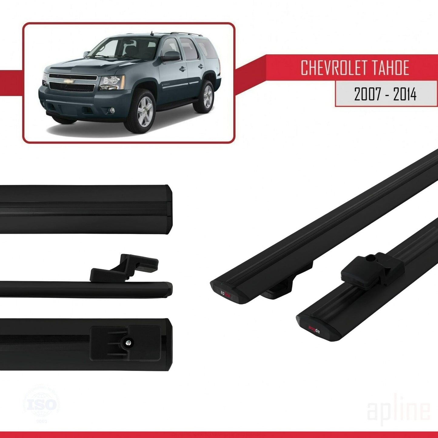 Compatible avec Chevrolet Tahoe 3 2007-2014 BASIC Model Barres de Toit Railing Porte-Bagages de Voiture Noir Aluminium 2 Barres