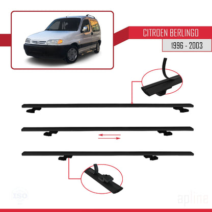 Compatible with Citroen Berlingo (M49) 1996-2003 BASIC Model Car Roof Rack Cross Bar Black Aluminium 4 Bars